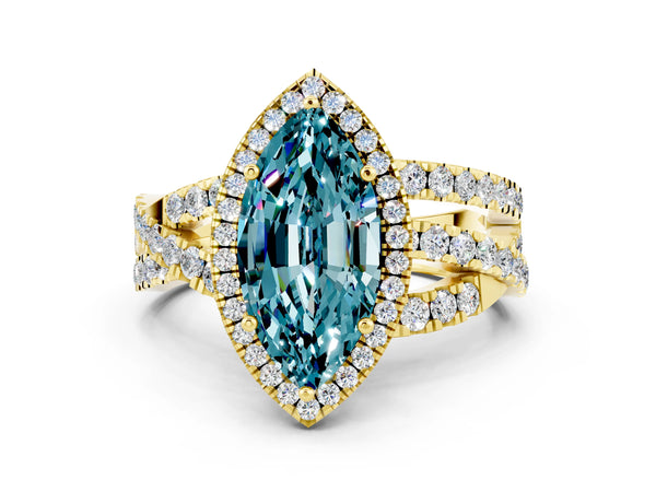 Yellow gold Marquise Cut Cut Halo Split Shank Prong Setting Ring