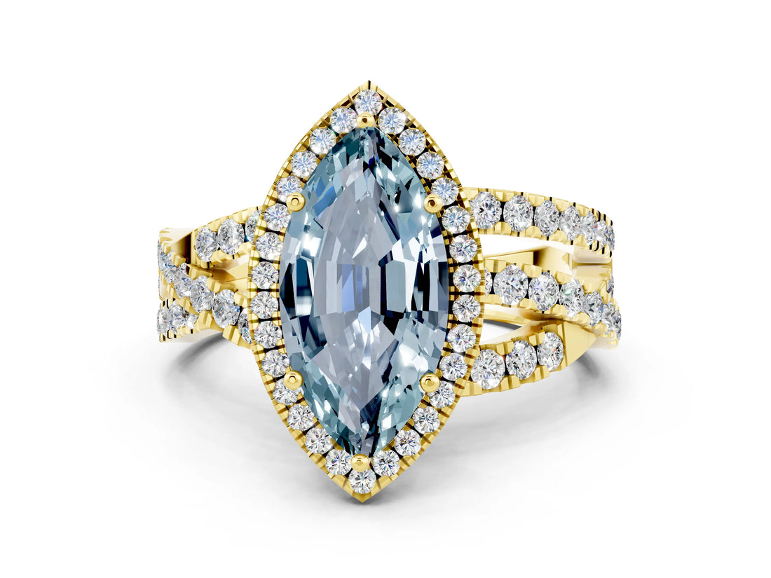 Yellow gold Marquise Cut Cut Halo Split Shank Prong Setting Ring_35