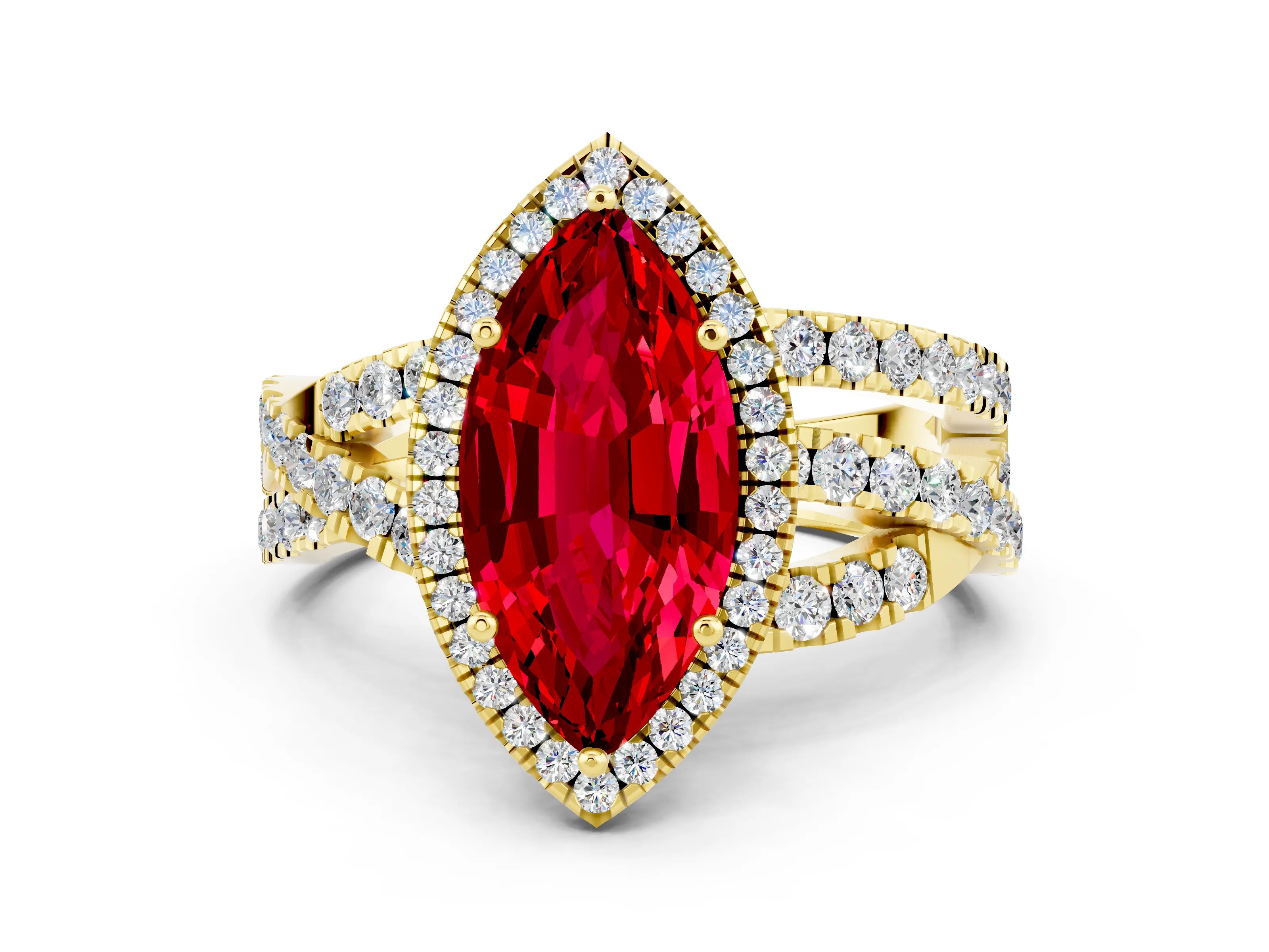 Yellow gold Marquise Cut Cut Halo Split Shank Prong Setting Ring_35