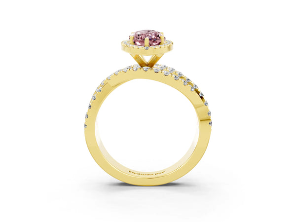 Yellow gold Marquise Cut Cut Halo Split Shank Prong Setting Ring