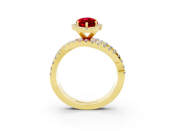 Yellow gold Marquise Cut Cut Halo Split Shank Prong Setting Ring