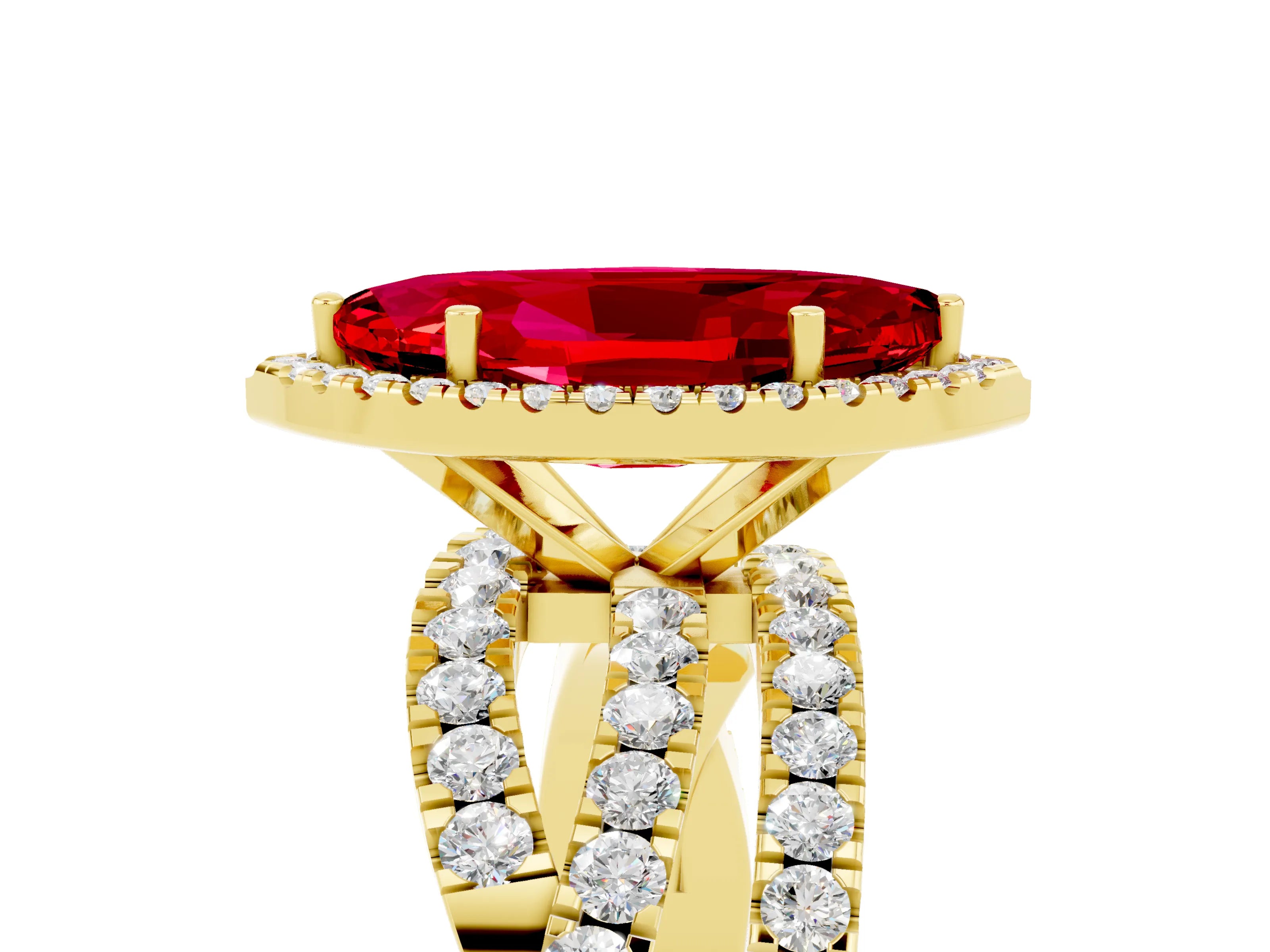 Yellow gold Marquise Cut Cut Halo Split Shank Prong Setting Ring_40