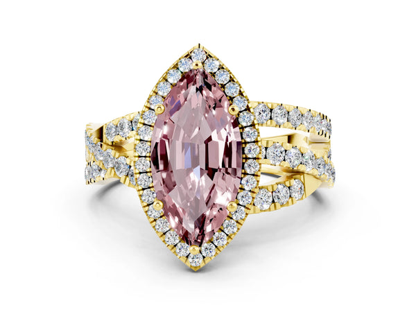 Yellow gold Marquise Cut Cut Halo Split Shank Prong Setting Ring