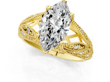 Yellow gold Marquise Cut Cut Milgrain Pave Diamond Engagement Ring with Four-Prong Setting_4