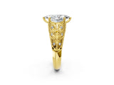 Yellow gold Marquise Cut Cut Milgrain Pave Diamond Engagement Ring with Four-Prong Setting_5