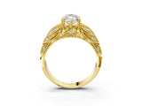 Yellow gold Marquise Cut Cut Milgrain Pave Diamond Engagement Ring with Four-Prong Setting_6