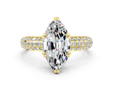 Yellow gold Marquise Cut Cut Pave Diamond Engagement Ring with Channel Set Band and Four-Prong Setting