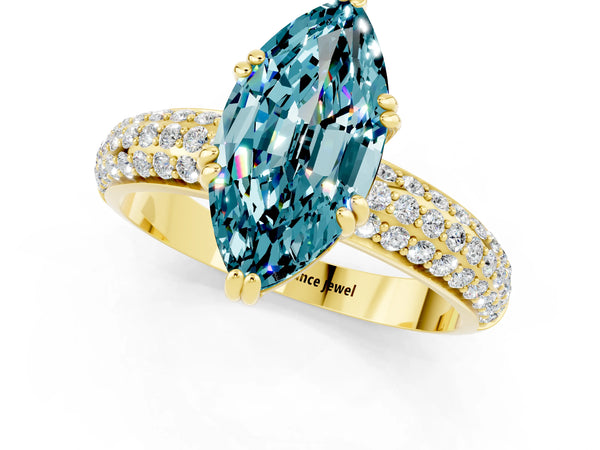 Yellow gold Marquise Cut Cut Pave Diamond Engagement Ring with Channel Set Band and Four-Prong Setting