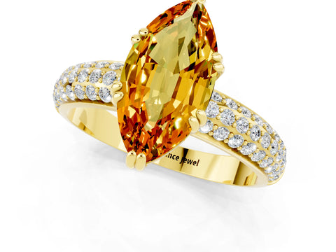 Yellow gold Marquise Cut Cut Pave Diamond Engagement Ring with Channel Set Band and Four-Prong Setting_1