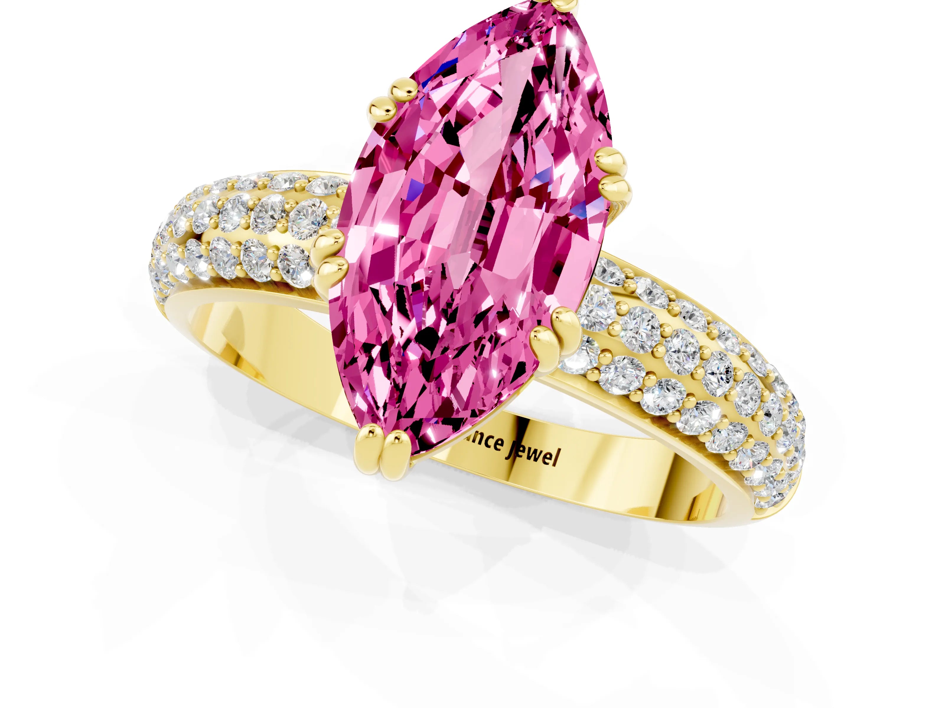 Yellow gold Marquise Cut Cut Pave Diamond Engagement Ring with Channel Set Band and Four-Prong Setting_1
