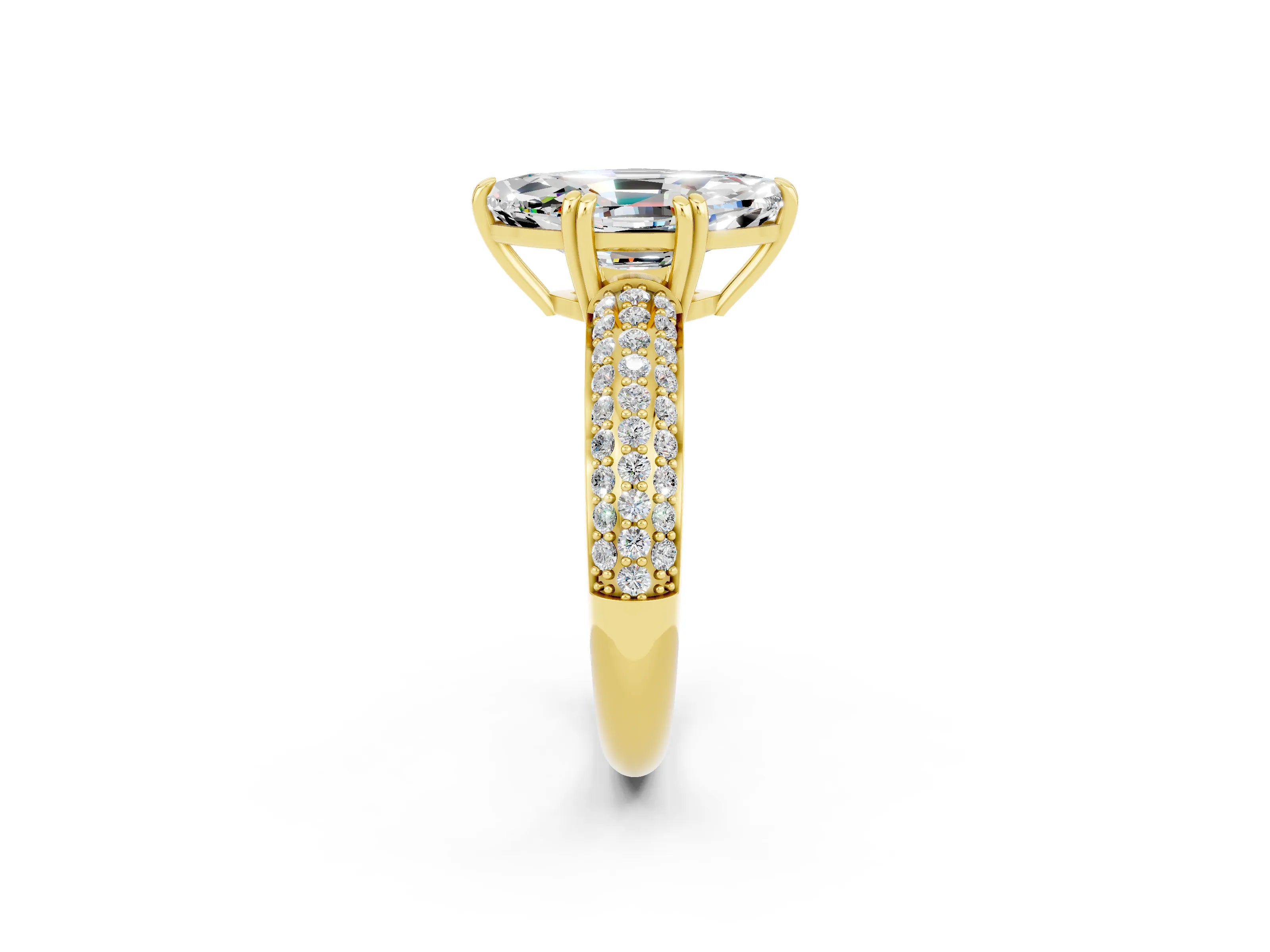 Yellow gold Marquise Cut Cut Pave Diamond Engagement Ring with Channel Set Band and Four-Prong Setting_2