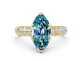Yellow gold Marquise Cut Cut Pave Diamond Engagement Ring with Channel Set Band and Four-Prong Setting