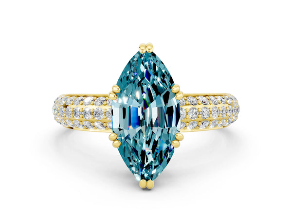Yellow gold Marquise Cut Cut Pave Diamond Engagement Ring with Channel Set Band and Four-Prong Setting