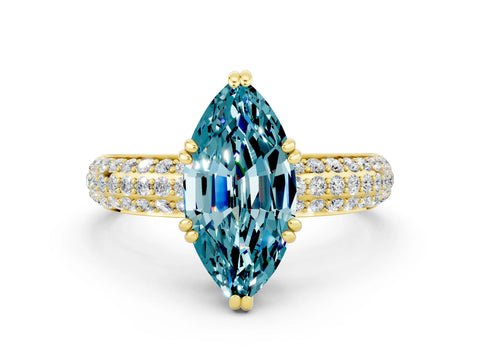 Yellow gold Marquise Cut Cut Pave Diamond Engagement Ring with Channel Set Band and Four-Prong Setting