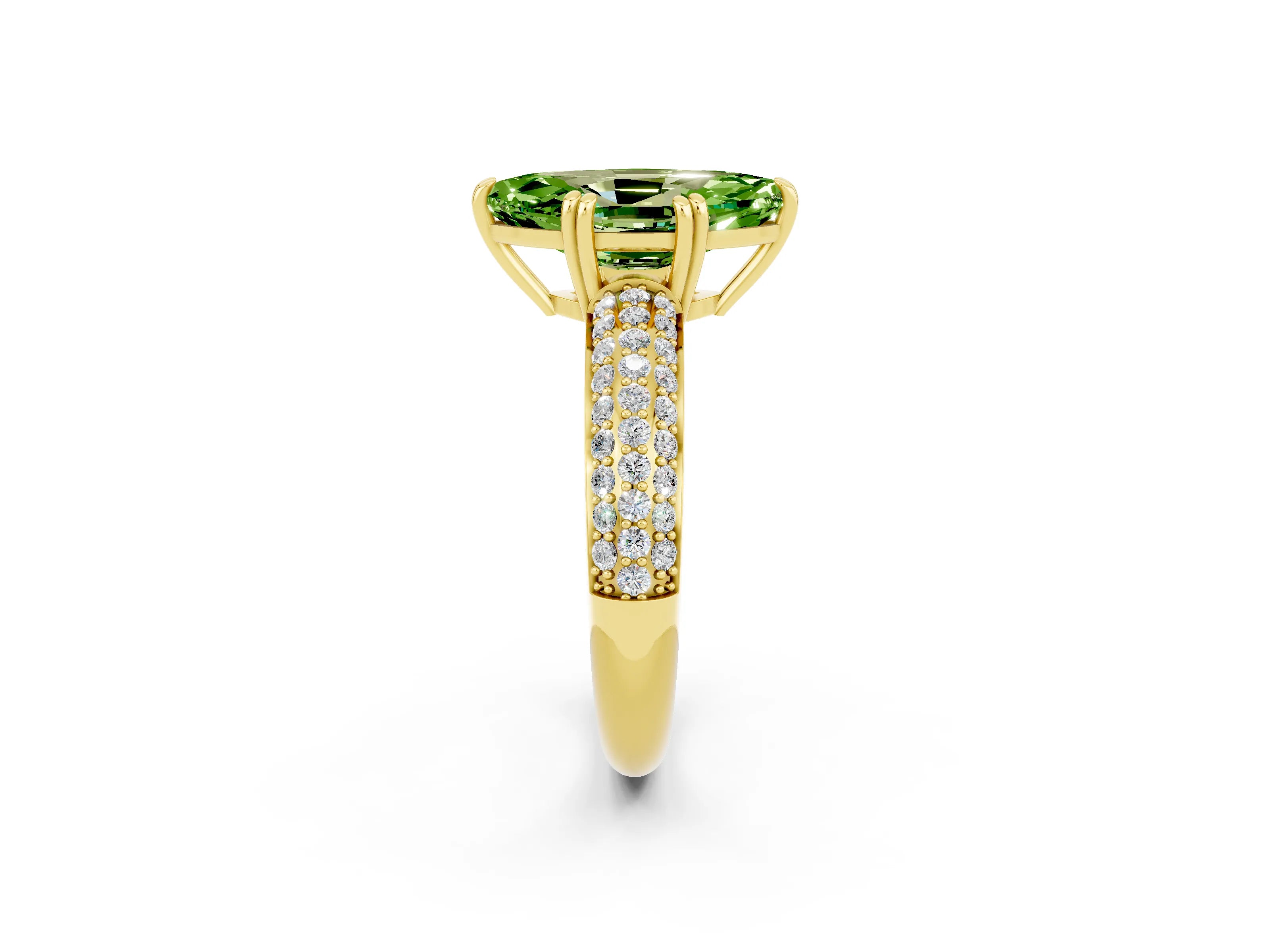 Yellow gold Marquise Cut Cut Pave Diamond Engagement Ring with Channel Set Band and Four-Prong Setting_2