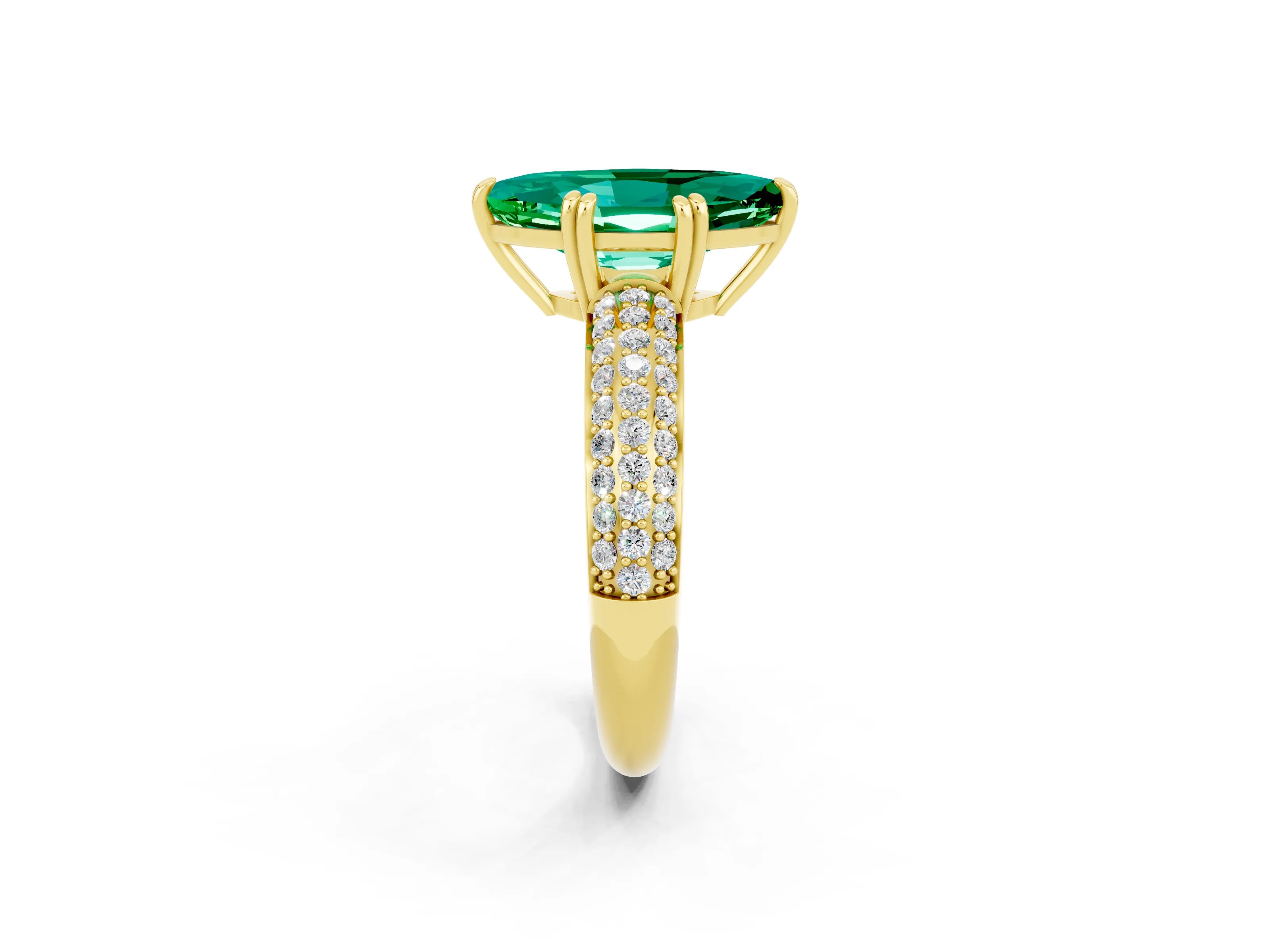 Yellow gold Marquise Cut Cut Pave Diamond Engagement Ring with Channel Set Band and Four-Prong Setting_2