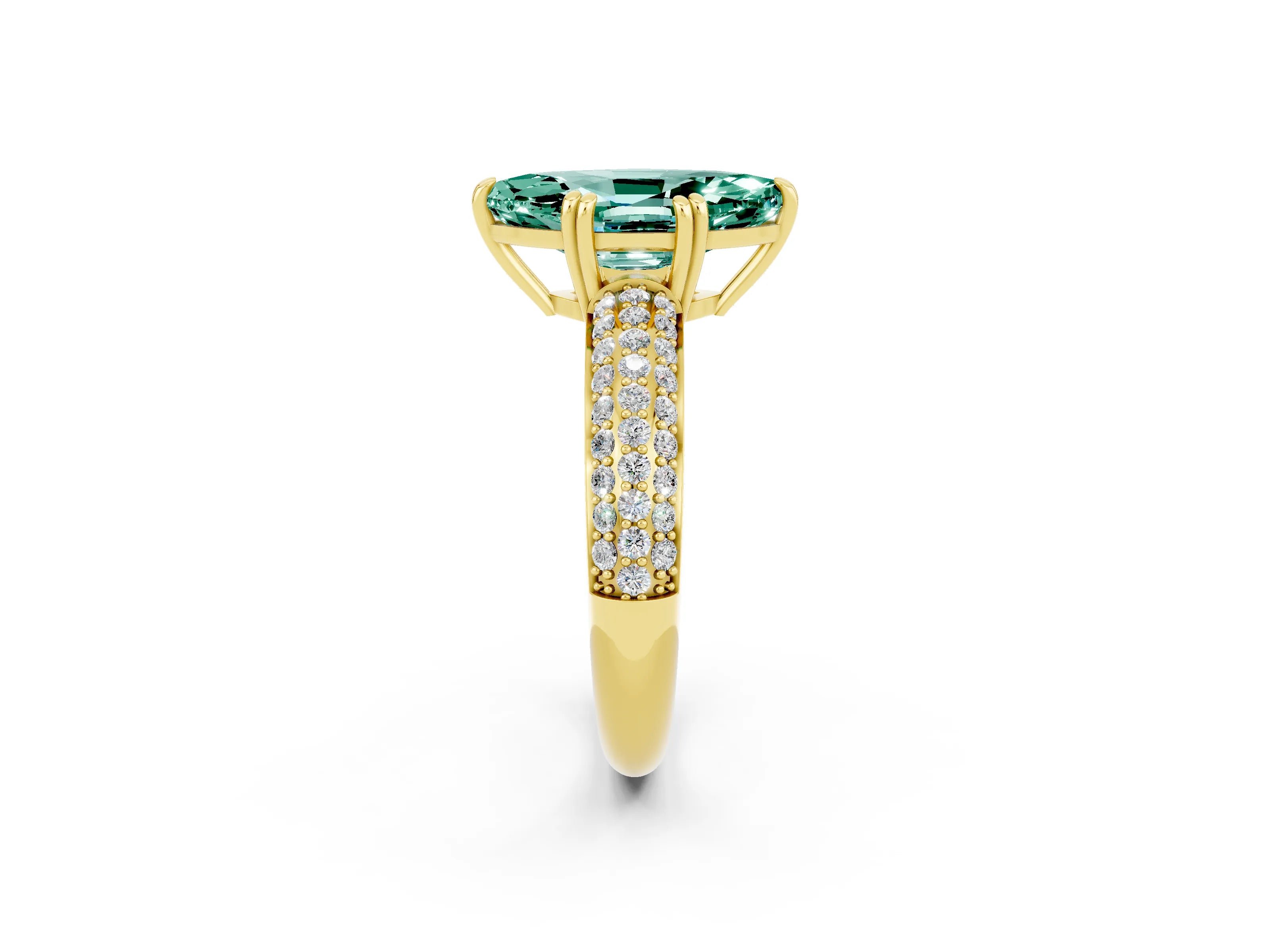 Yellow gold Marquise Cut Cut Pave Diamond Engagement Ring with Channel Set Band and Four-Prong Setting_2