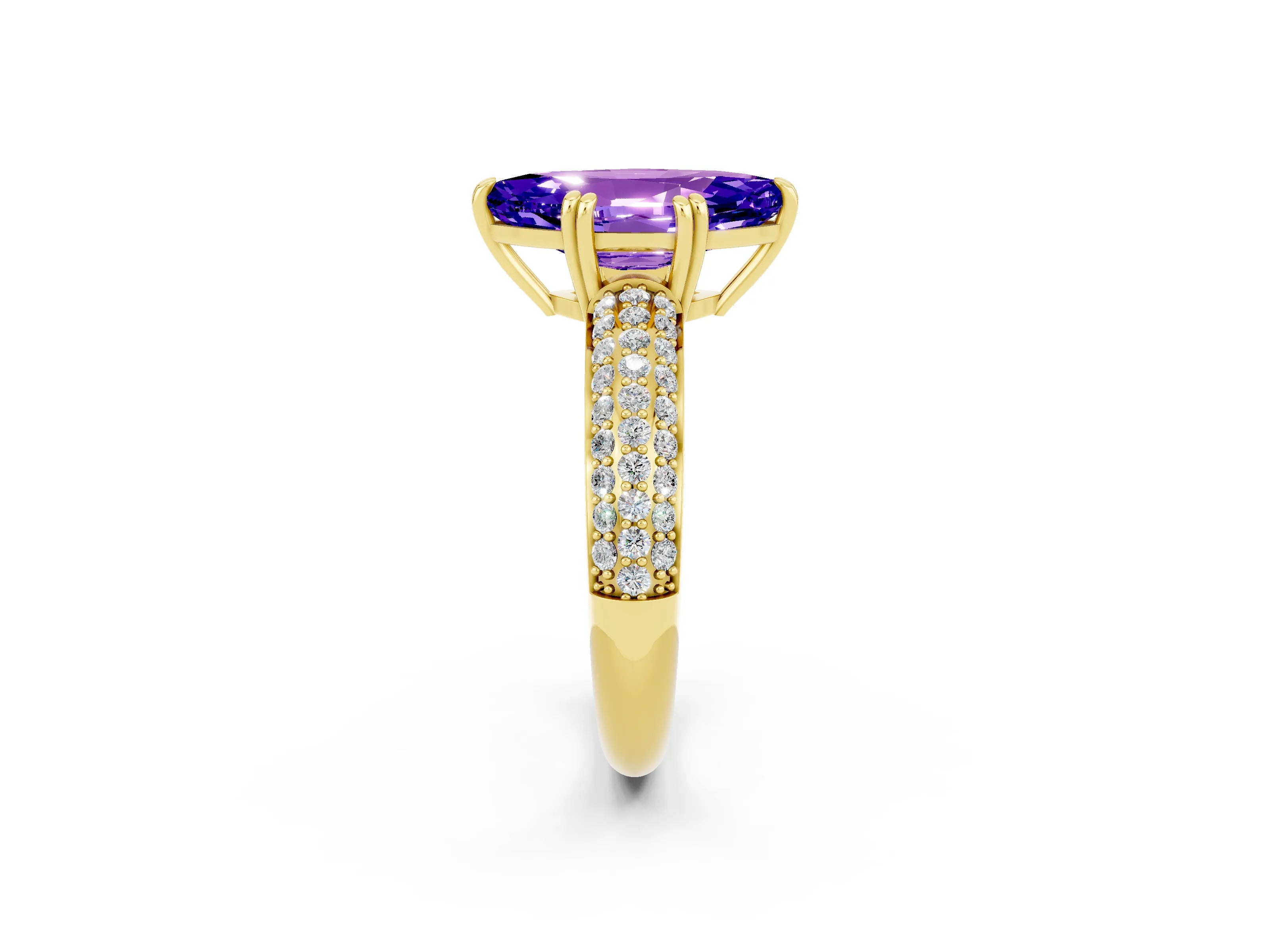 Yellow gold Marquise Cut Cut Pave Diamond Engagement Ring with Channel Set Band and Four-Prong Setting_2