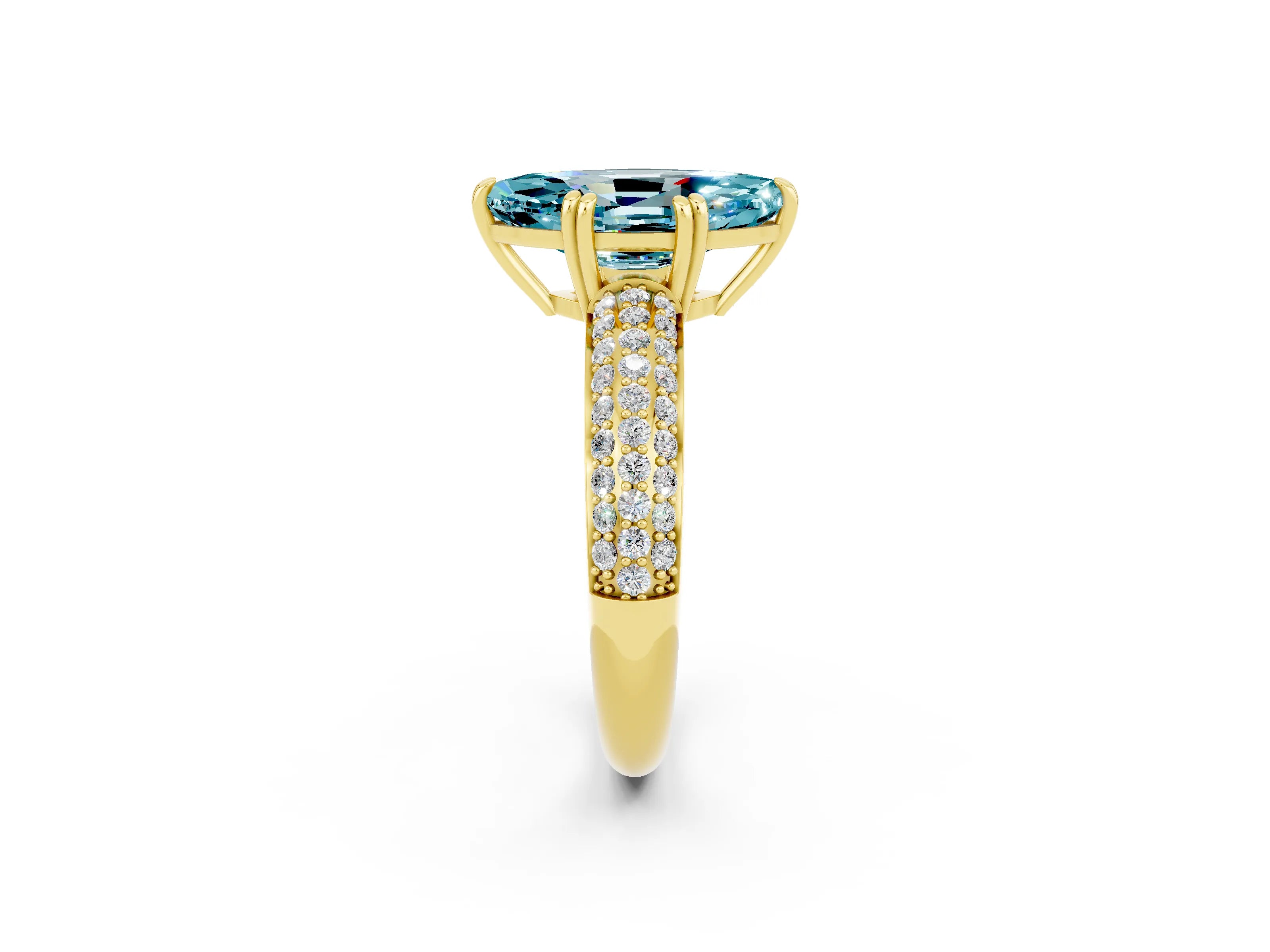 Yellow gold Marquise Cut Cut Pave Diamond Engagement Ring with Channel Set Band and Four-Prong Setting_2