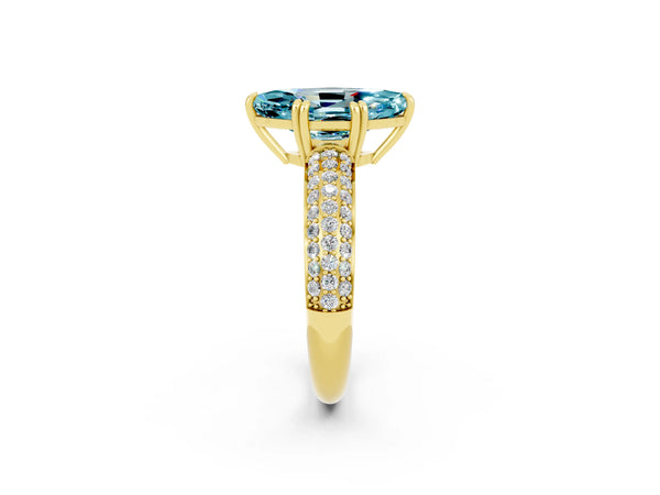 Yellow gold Marquise Cut Cut Pave Diamond Engagement Ring with Channel Set Band and Four-Prong Setting