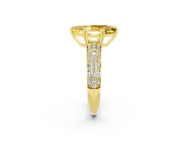 Yellow gold Marquise Cut Yellow Sapphire Solitaire Ring with Multi-Row Round Pavé Band and Prong Setting