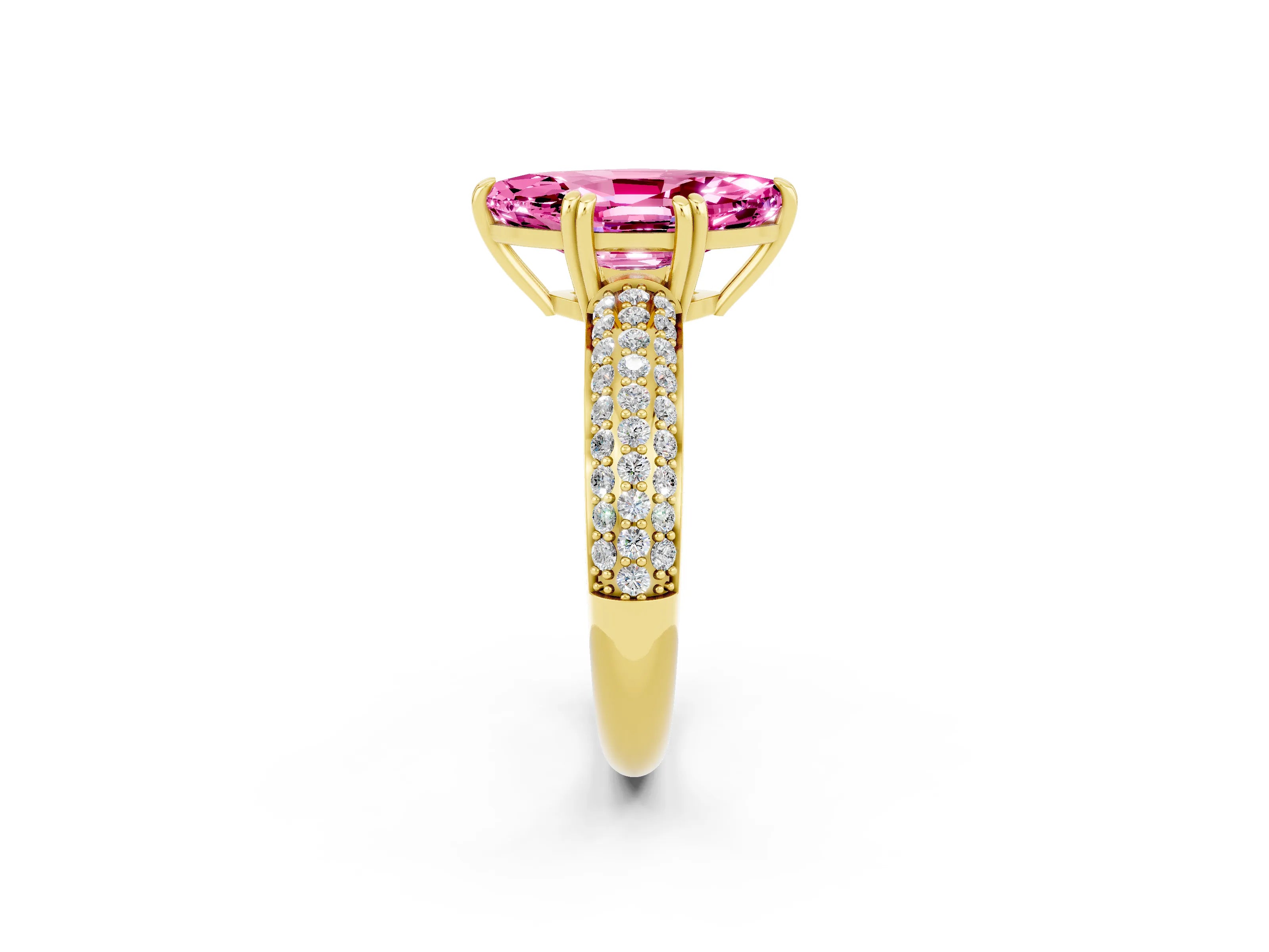 Yellow gold Marquise Cut Cut Pave Diamond Engagement Ring with Channel Set Band and Four-Prong Setting_2