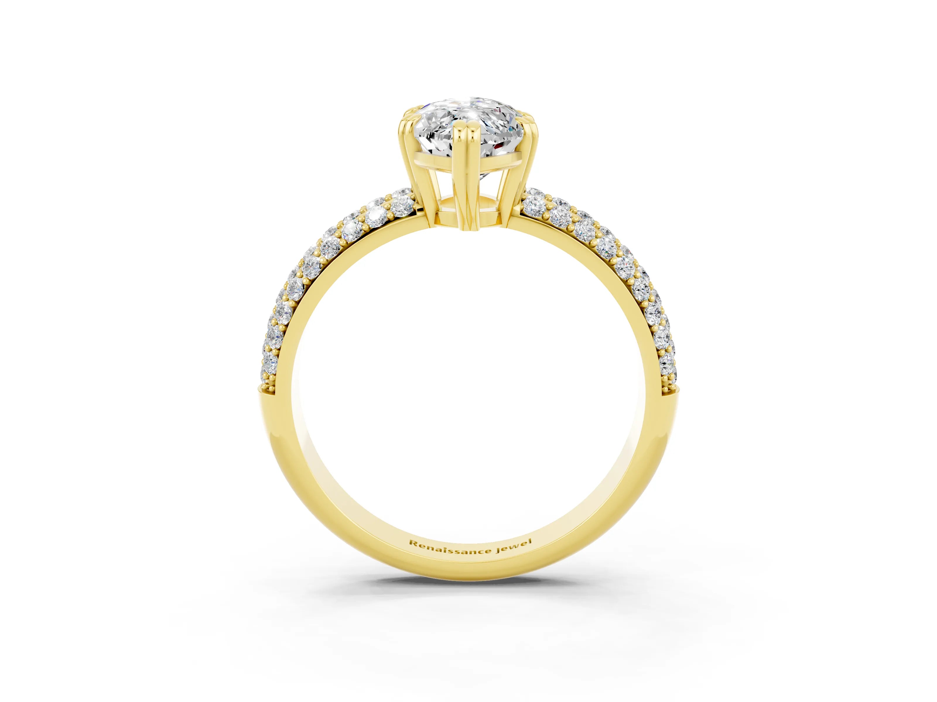 Yellow gold Marquise Cut Cut Pave Diamond Engagement Ring with Channel Set Band and Four-Prong Setting_3