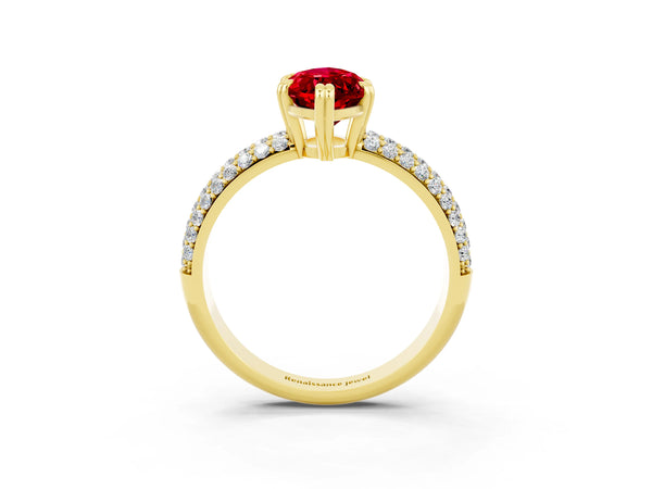 Yellow gold Marquise Cut Cut Pave Diamond Engagement Ring with Channel Set Band and Four-Prong Setting