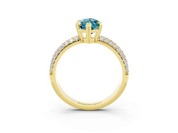 Yellow gold Marquise Cut Cut Pave Diamond Engagement Ring with Channel Set Band and Four-Prong Setting