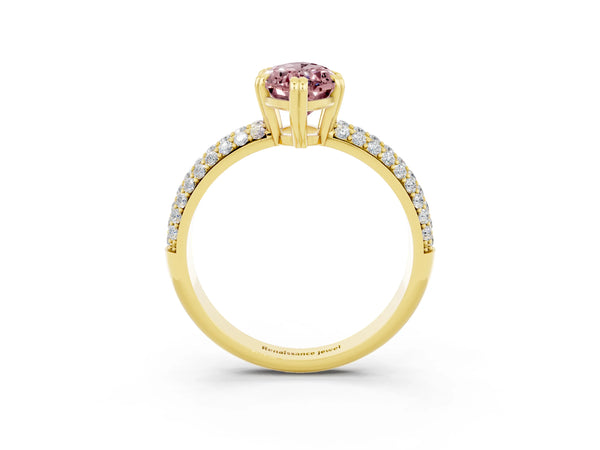Yellow gold Marquise Cut Cut Pave Diamond Engagement Ring with Channel Set Band and Four-Prong Setting