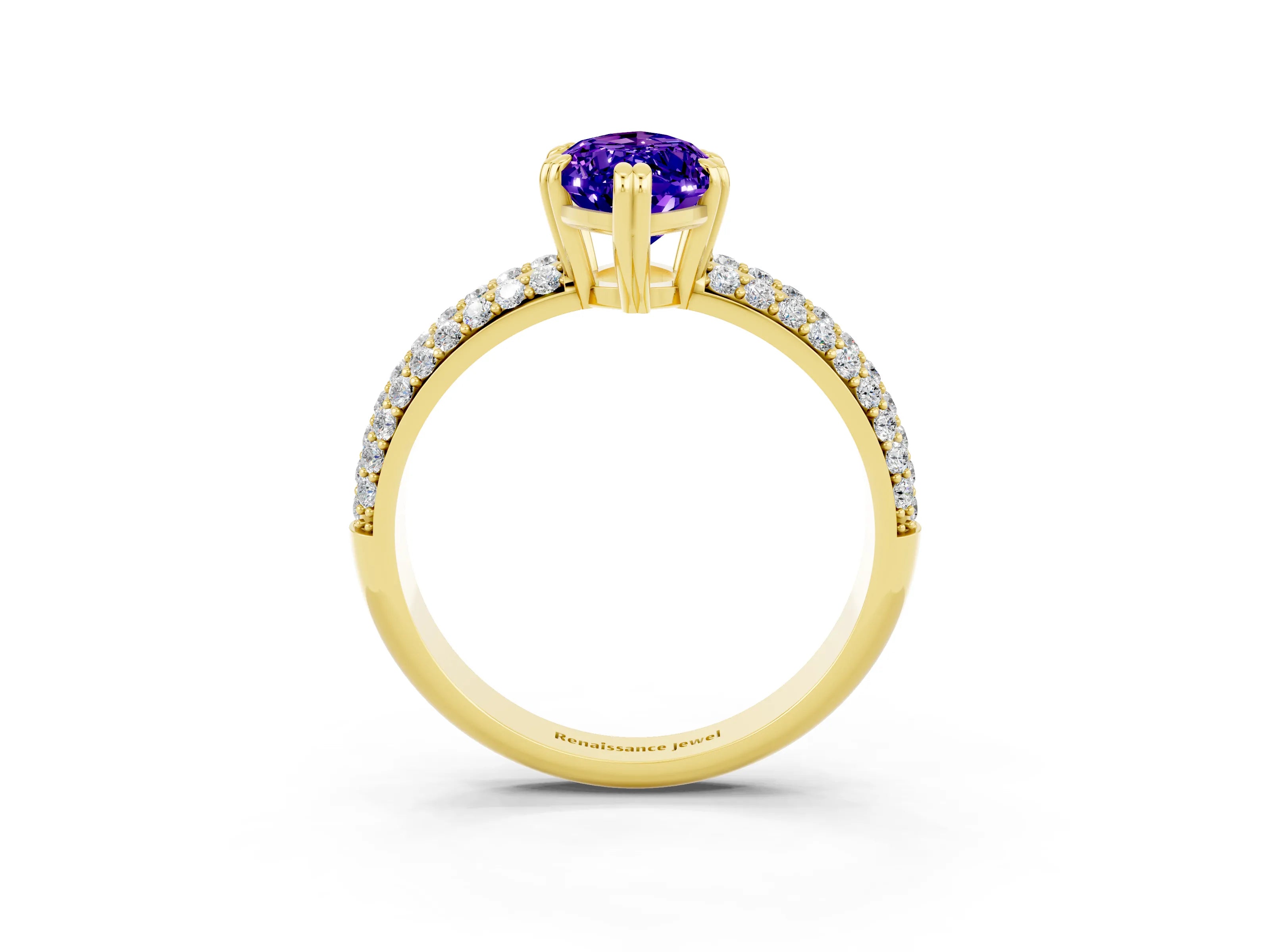 Yellow gold Marquise Cut Cut Pave Diamond Engagement Ring with Channel Set Band and Four-Prong Setting_3