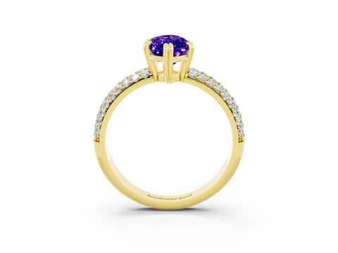 Yellow gold Marquise Cut Cut Pave Diamond Engagement Ring with Channel Set Band and Four-Prong Setting_3