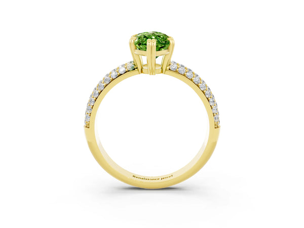 Yellow gold Marquise Cut Cut Pave Diamond Engagement Ring with Channel Set Band and Four-Prong Setting