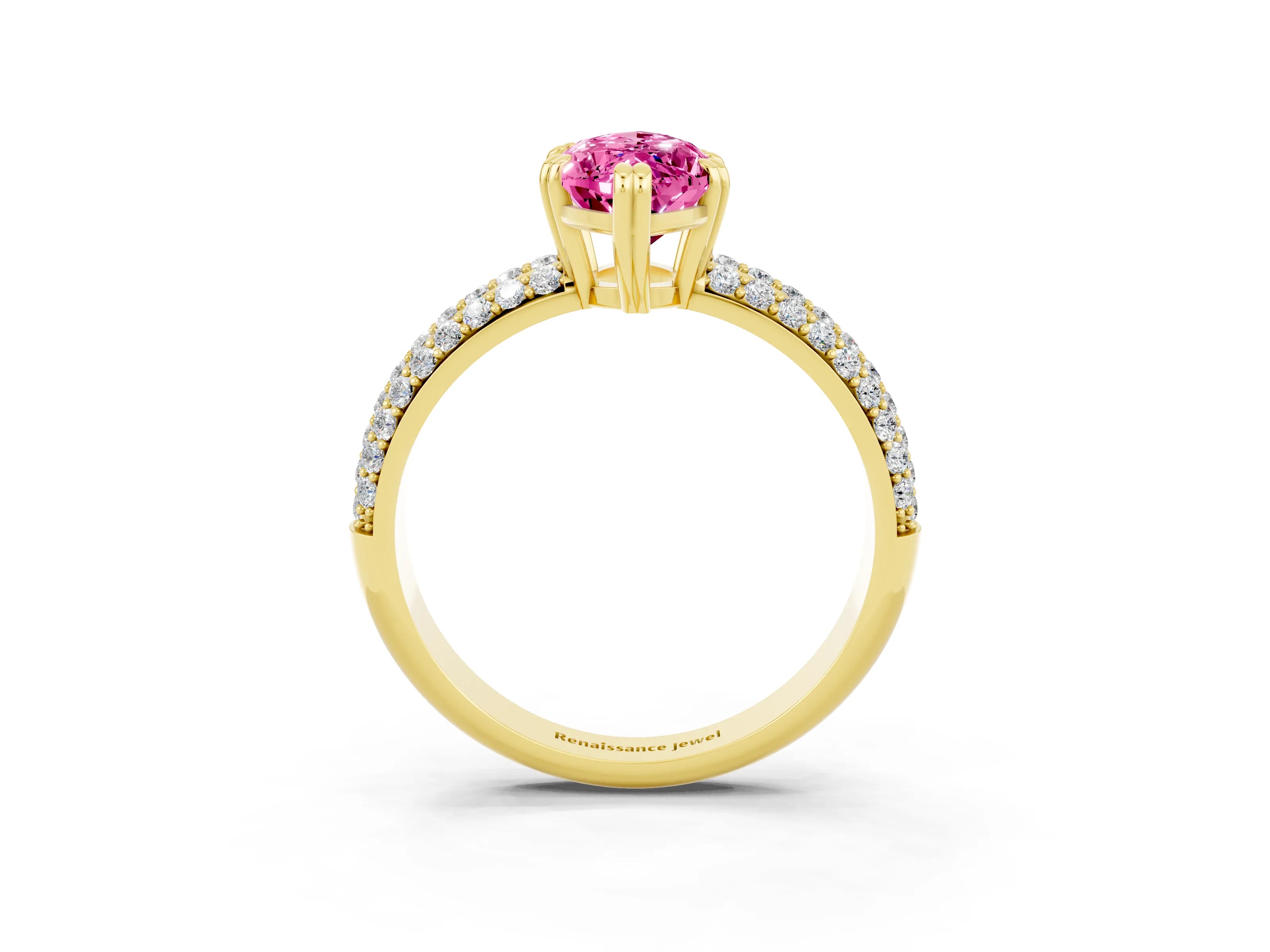 Yellow gold Marquise Cut Cut Pave Diamond Engagement Ring with Channel Set Band and Four-Prong Setting_3