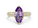 Yellow gold Marquise Cut Cut Pave Diamond Engagement Ring with Channel Set Band and Four-Prong Setting