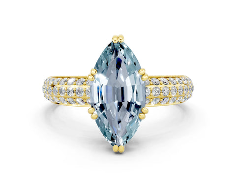 Yellow gold Marquise Cut Cut Pave Diamond Engagement Ring with Channel Set Band and Four-Prong Setting