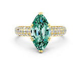 Yellow gold Marquise Cut Cut Pave Diamond Engagement Ring with Channel Set Band and Four-Prong Setting