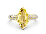 Yellow gold Marquise Cut Cut Pave Diamond Engagement Ring with Channel Set Band and Four-Prong Setting