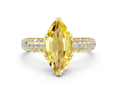 Yellow gold Marquise Cut Cut Pave Diamond Engagement Ring with Channel Set Band and Four-Prong Setting