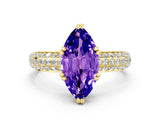 Yellow gold Marquise Cut Cut Pave Diamond Engagement Ring with Channel Set Band and Four-Prong Setting