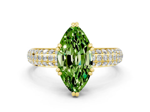 Yellow gold Marquise Cut Cut Pave Diamond Engagement Ring with Channel Set Band and Four-Prong Setting