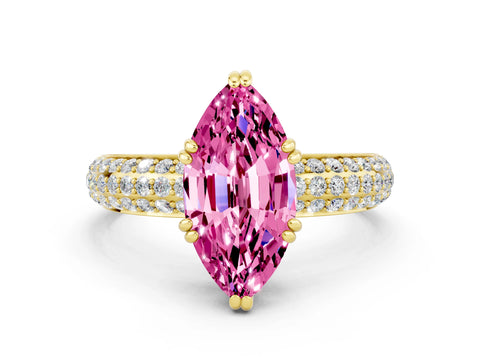 Yellow gold Marquise Cut Cut Pave Diamond Engagement Ring with Channel Set Band and Four-Prong Setting