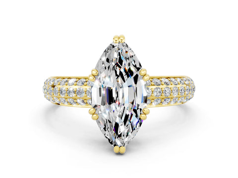 Yellow gold Marquise Cut Cut Pave Diamond Engagement Ring with Channel Set Band and Four-Prong Setting