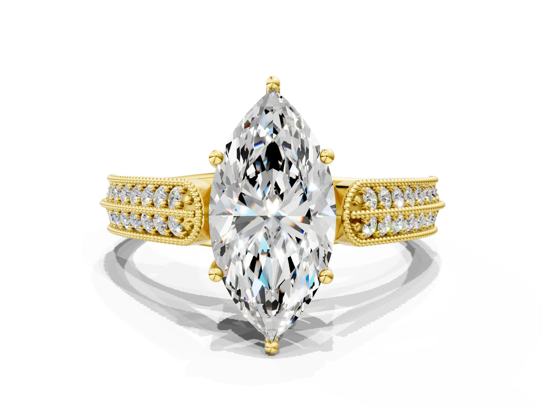 Yellow gold Marquise Cut Cut Pave Split Shank Engagement Ring with Four-Prong Setting_15