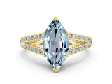 Yellow gold Marquise Cut Cut Split Shank Pave Diamond Engagement Ring with Four-Prong Setting