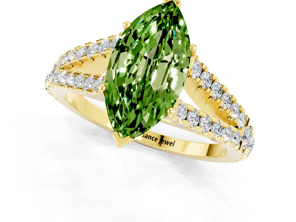 Yellow gold Marquise Cut Cut Split Shank Pave Diamond Engagement Ring with Four-Prong Setting