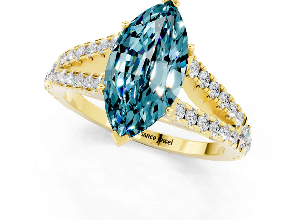 Yellow gold Marquise Cut Cut Split Shank Pave Diamond Engagement Ring with Four-Prong Setting