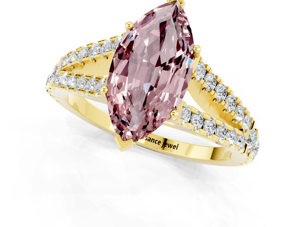 Yellow gold Marquise Cut Cut Split Shank Pave Diamond Engagement Ring with Four-Prong Setting