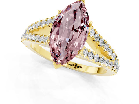 Yellow gold Marquise Cut Cut Split Shank Pave Diamond Engagement Ring with Four-Prong Setting_1