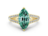 Yellow gold Marquise Cut Cut Split Shank Pave Diamond Engagement Ring with Four-Prong Setting